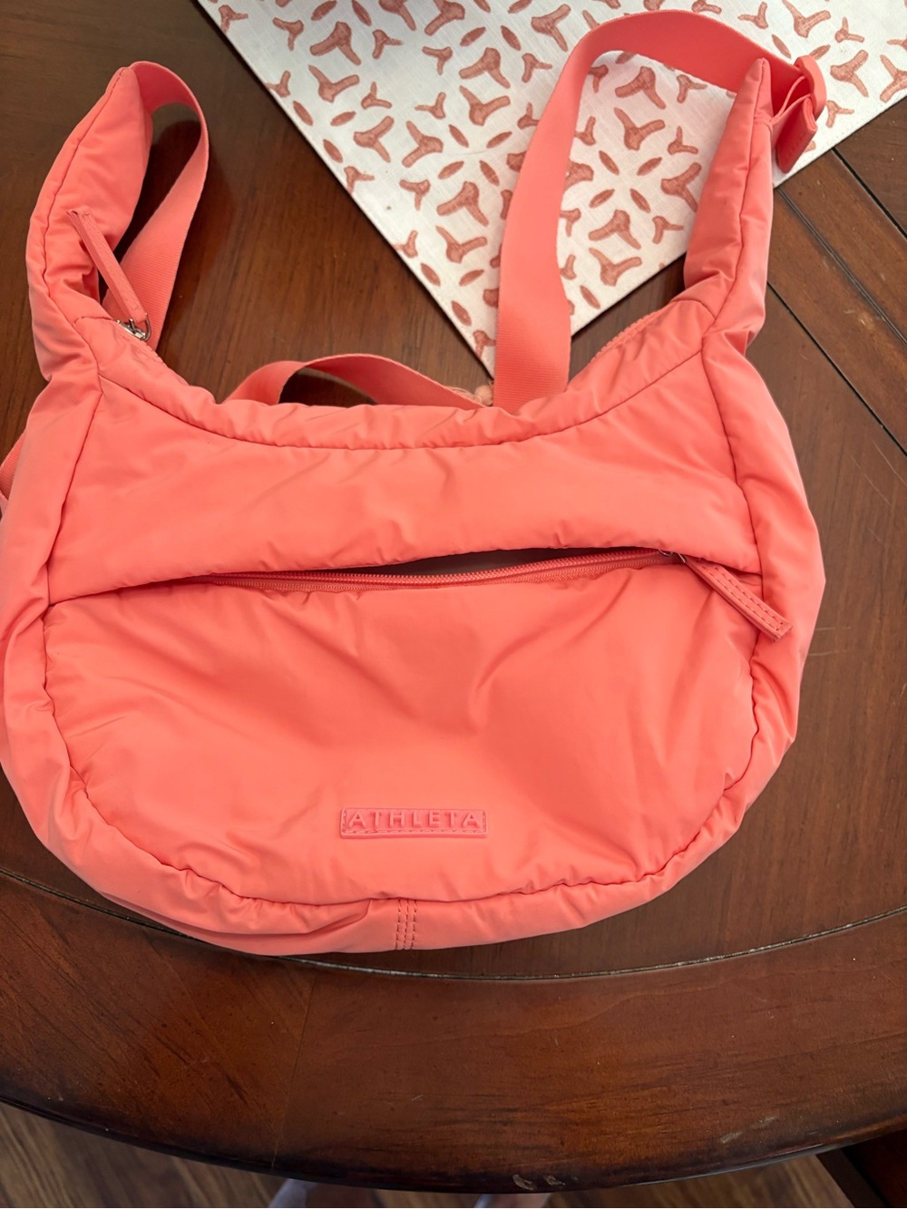 Athleta Coral-Orange Puffer Shoulder Bag